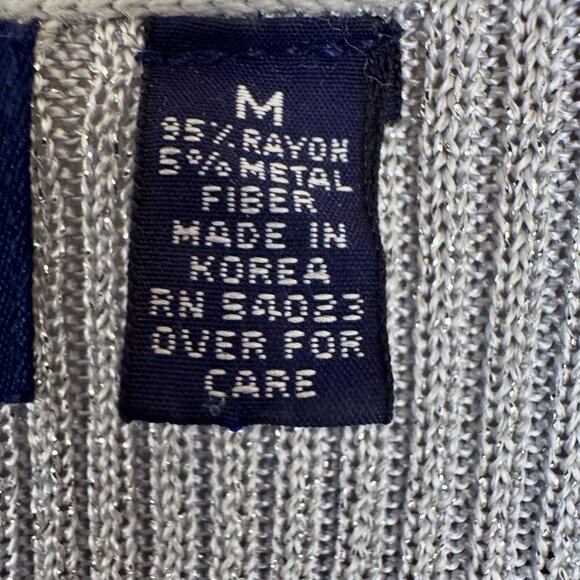 90s Vintage Gap Silver Metallic V Neck Button Up Ribbed Knit Cardigan Size M - Picture 13 of 14